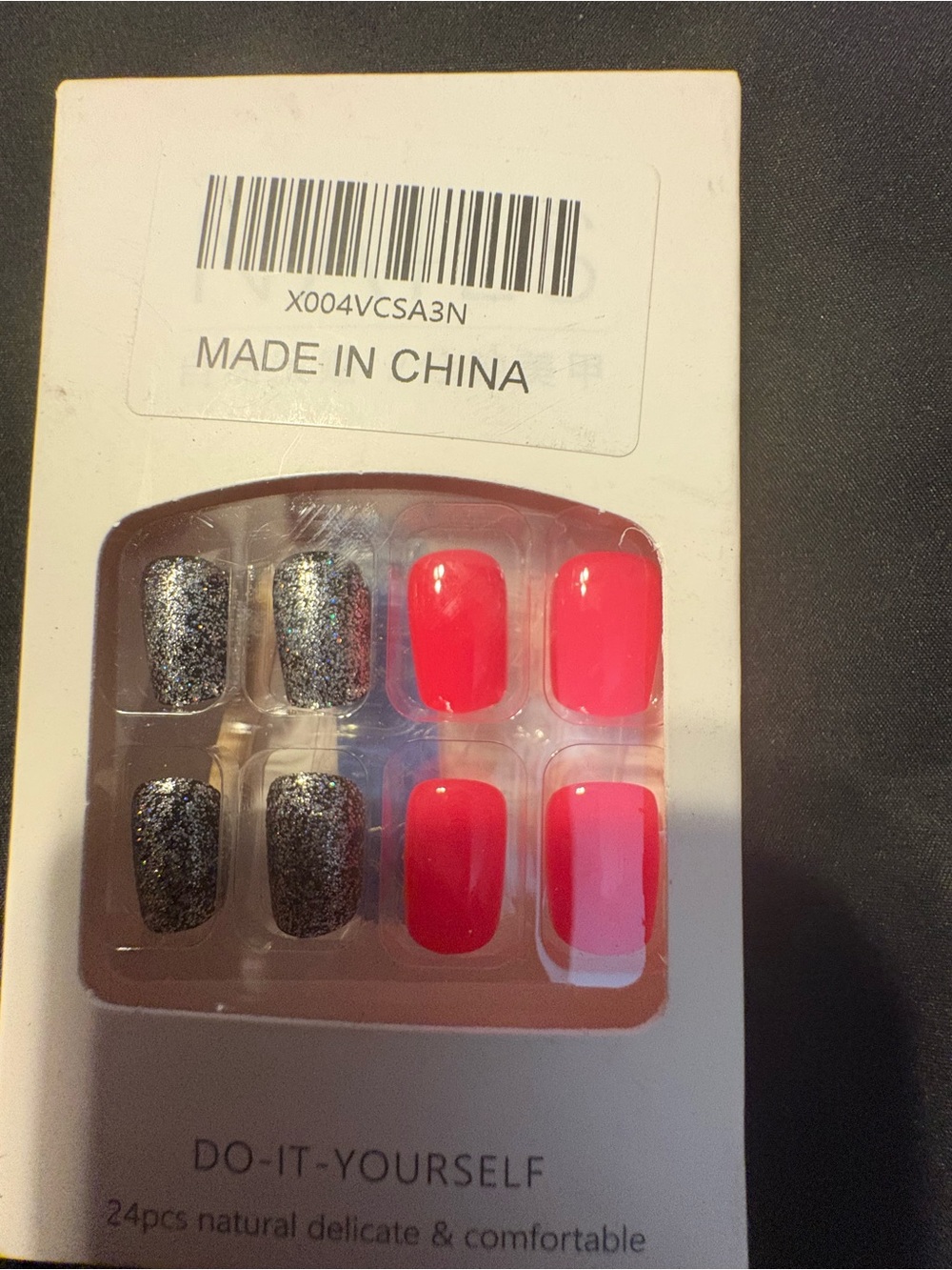 Press-On Nail Set in Hot Pink and Silver Glitter - DIY Pack